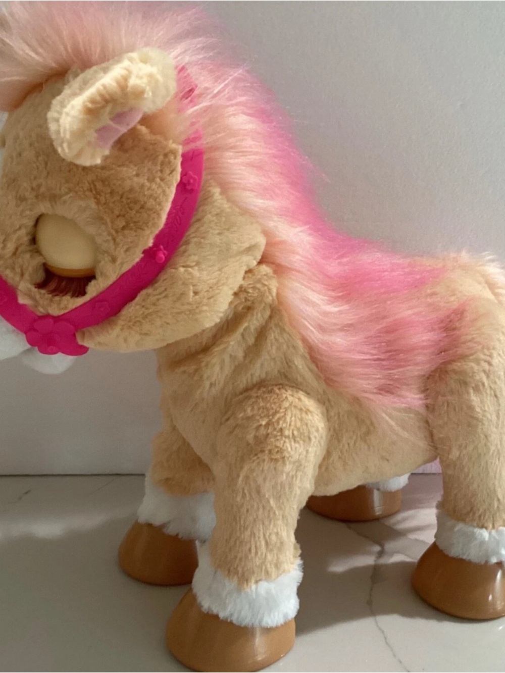 Plush Pony Figure with Pink Mane and Tan Body - Kids Toys